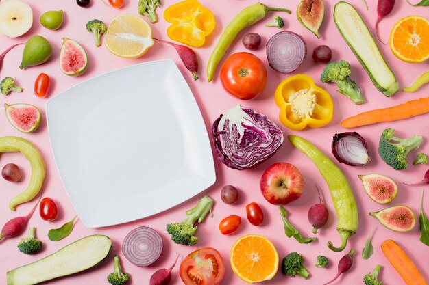 Top view assortment of fresh vegetables