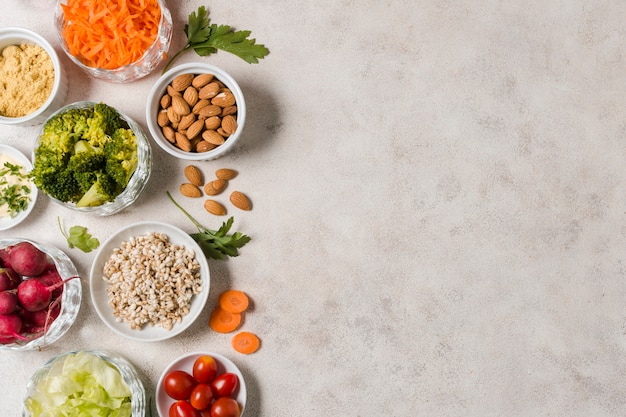 Top view of assortment of healthy food