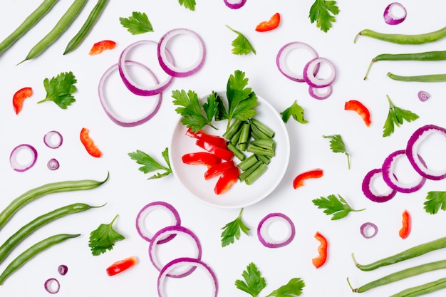 Top view assortment of organic vegetables