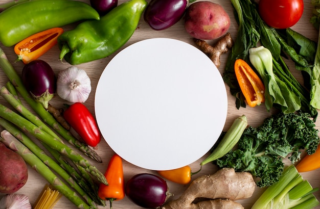 Top view assortment of vegetables with blank