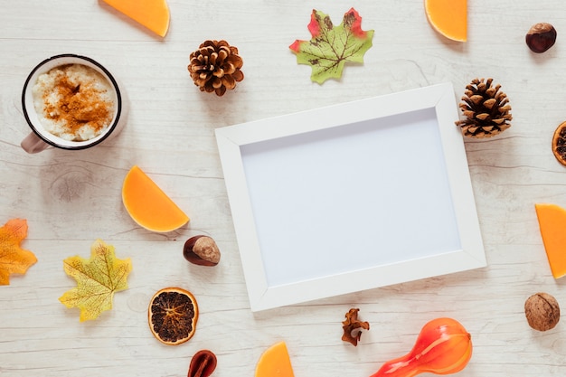 Free Photo top view autumn food with a frame