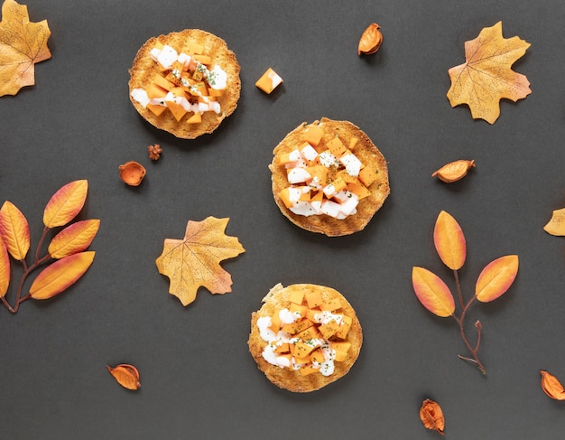 Free Photo top view autumn food with gray background