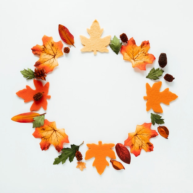 Free Photo top view autumn leaves on white background