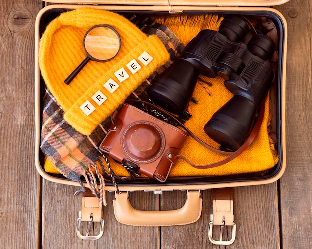 Free Photo top view autumn travel assortment