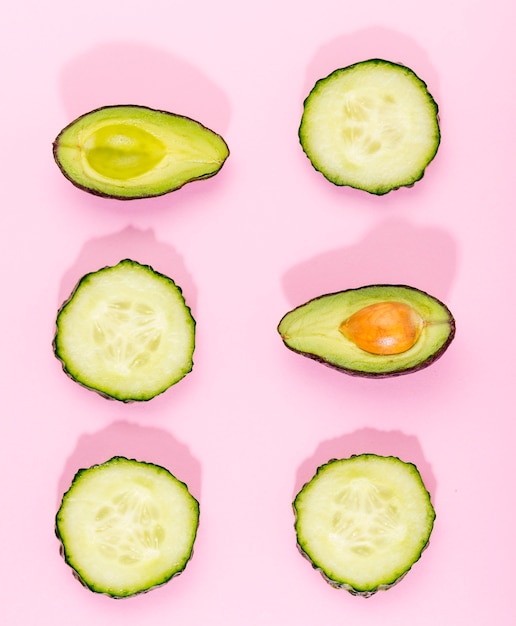 Top view avocado and cucumber slices