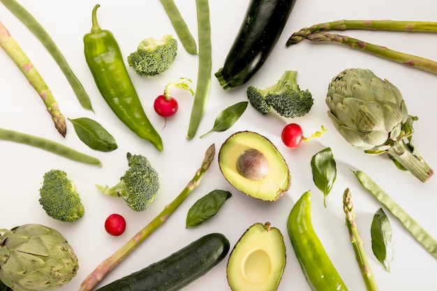 Top view of avocado with other vegetables