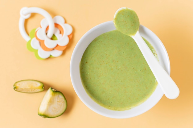 Top view baby food in bowl