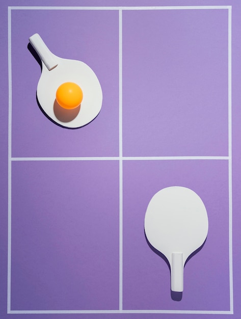 Free photo top view badminton paddles and ball