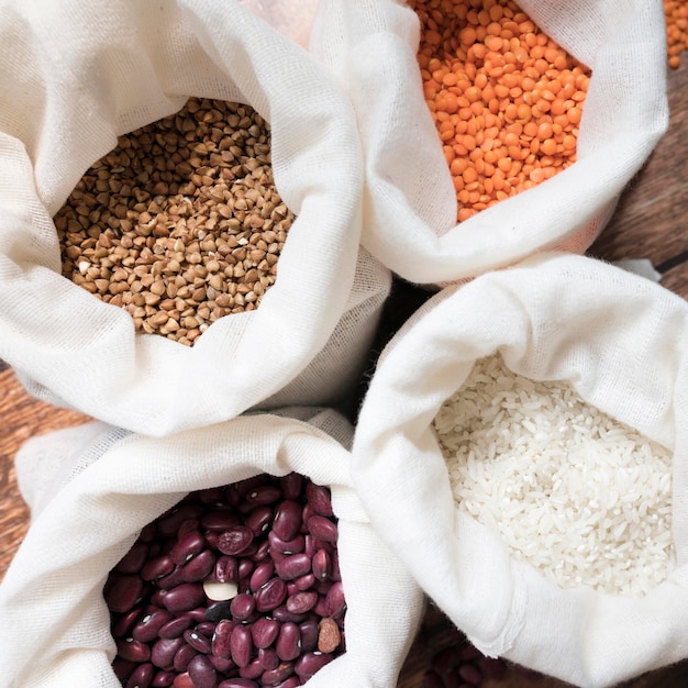 Top view bags with different beans