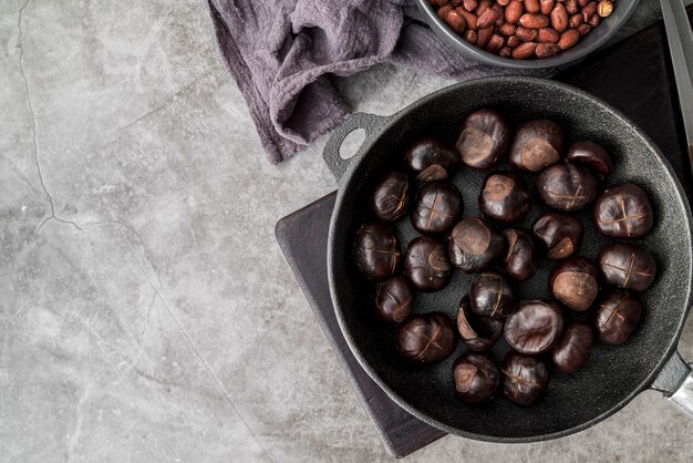 Top view of baked chestnuts