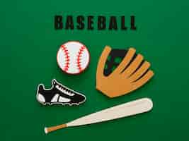 Free photo top view of baseball with bat, glove and sneaker