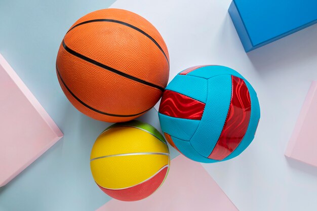 Top view of basketballs with football