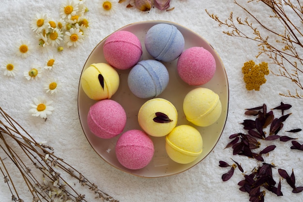 Free Photo top view bath bombs arrangement