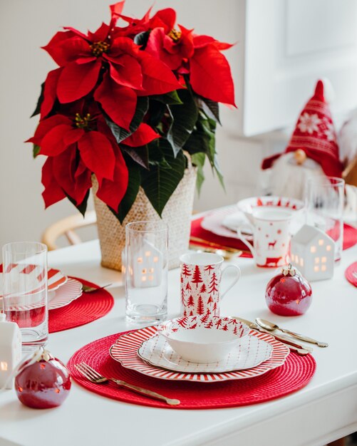 Top view of the beautiful Christmas dining set - home decor