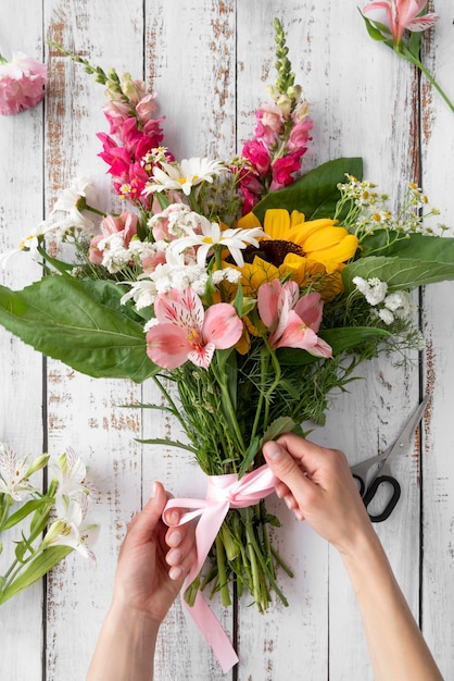 Free Photo top view of beautiful flowers bouquet