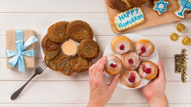 Top view of beautiful Hanukkah concept