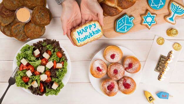 Top view of beautiful Hanukkah concept