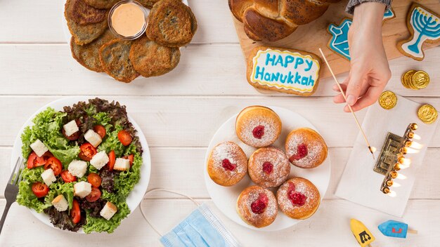 Top view of beautiful Hanukkah concept