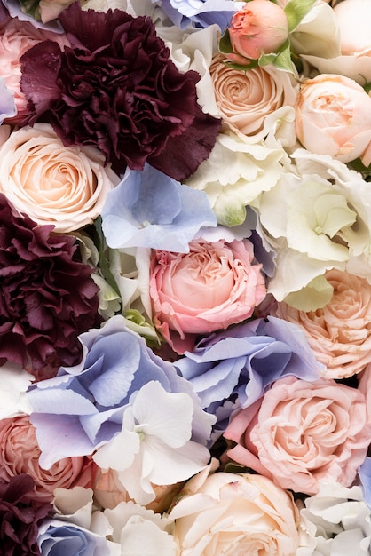 Top view of beautifully bloomed mix of flowers