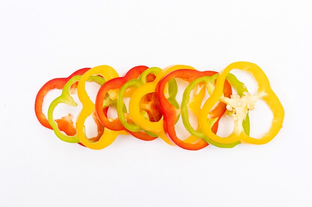 Top view bell pepper pepper sliced on white  horizontal