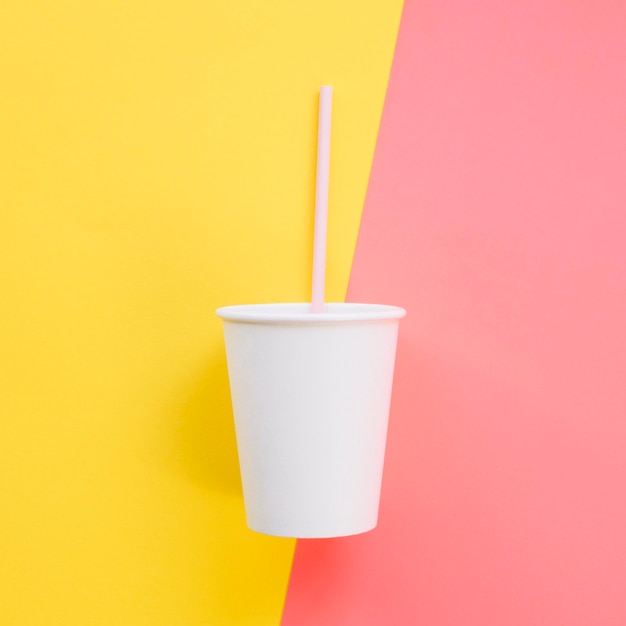 Free photo top view beverage cup with straw