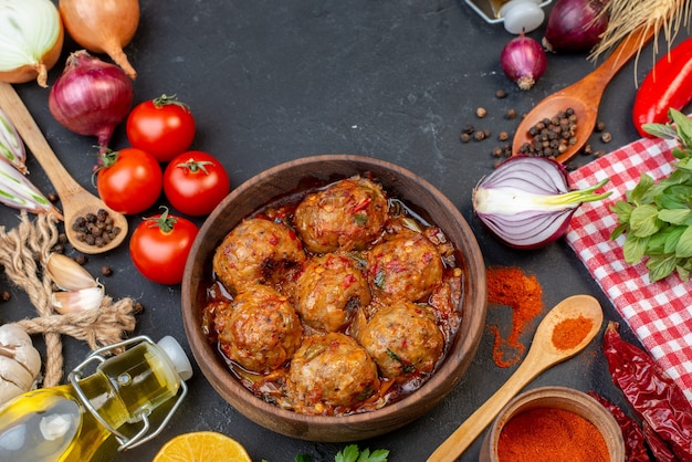 Free Photo top view big meatball soup in bowl red pepper powder