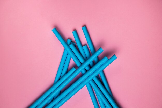 Top view biodegradable blue straws