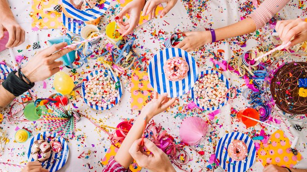 Top view of birthday party table