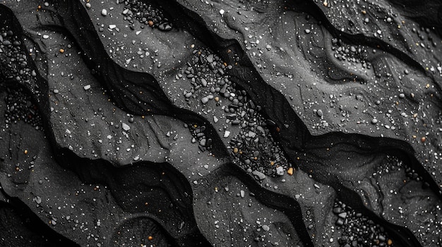 Top view of black sand on beach