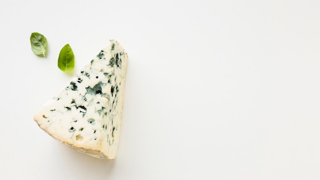 Free photo top view blue cheese with copy space