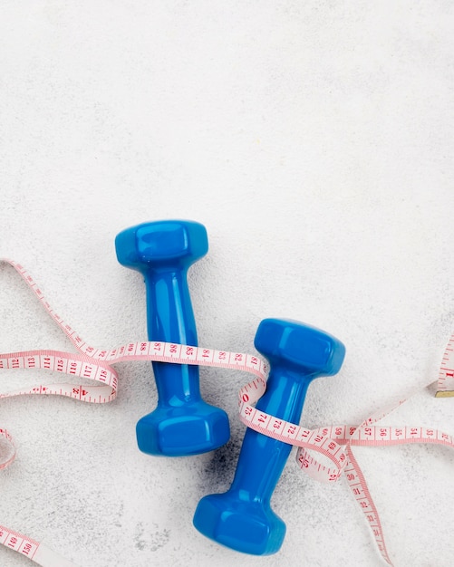 Top view blue dumbbells