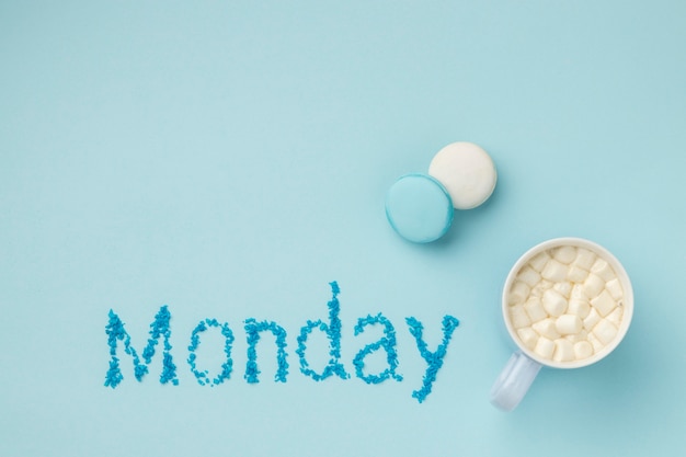 Free Photo top view blue monday composition with a mug