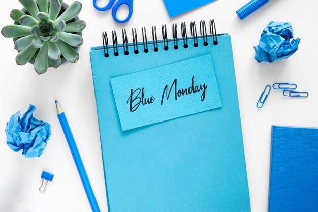 Top view of blue monday concept with copy space