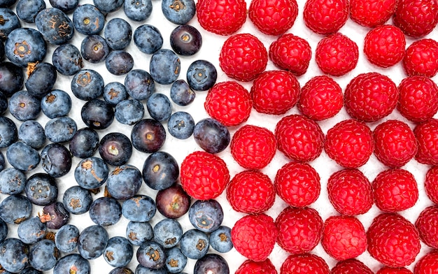 Free photo top view blueberries and raspberries