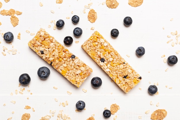 Top view blueberry snack bars