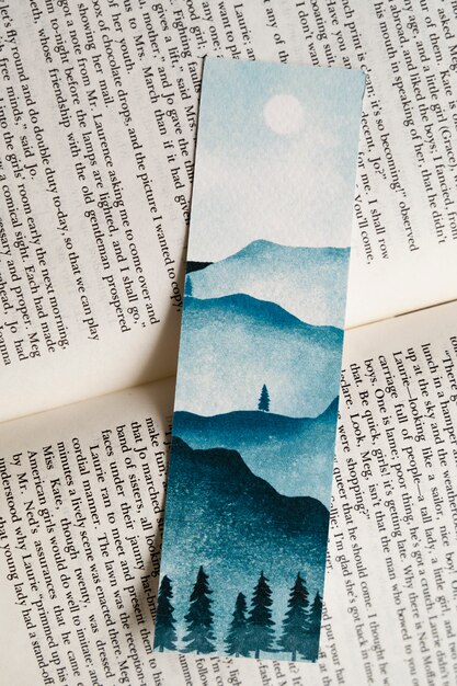 Top view bookmark on book arrangement