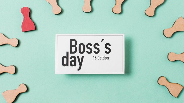 Top view boss's day assortment on light blue background