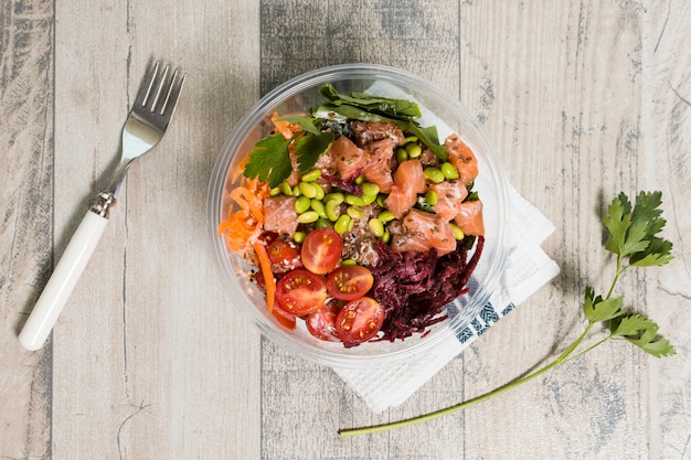 Free Photo top view of bowl with assortment of healthy food