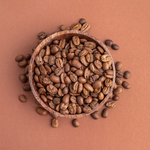 Top view bowl with coffee beans