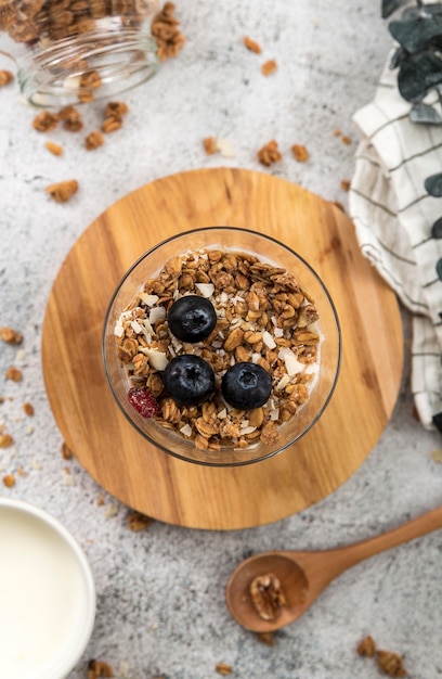 Top view bowl with homemade granola