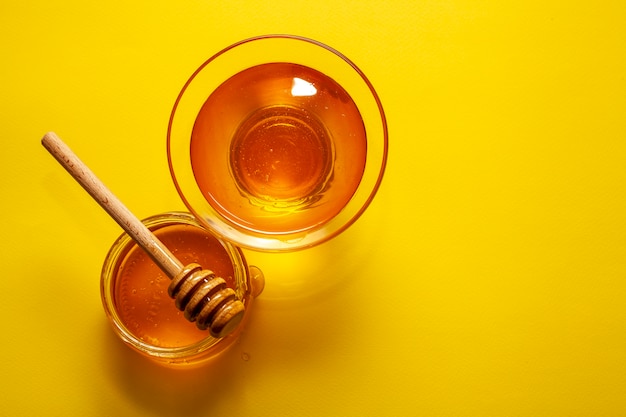 Top view bowls filled with tasty honey