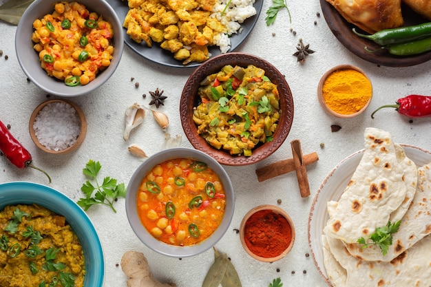 Free Photo top view bowls with indian food