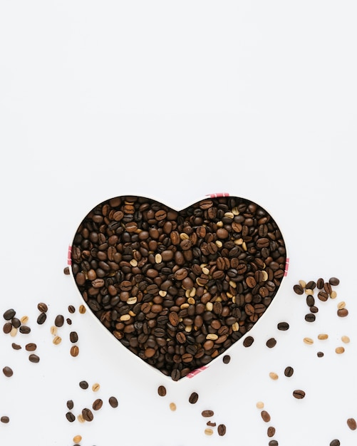 Top view of box of coffee beans