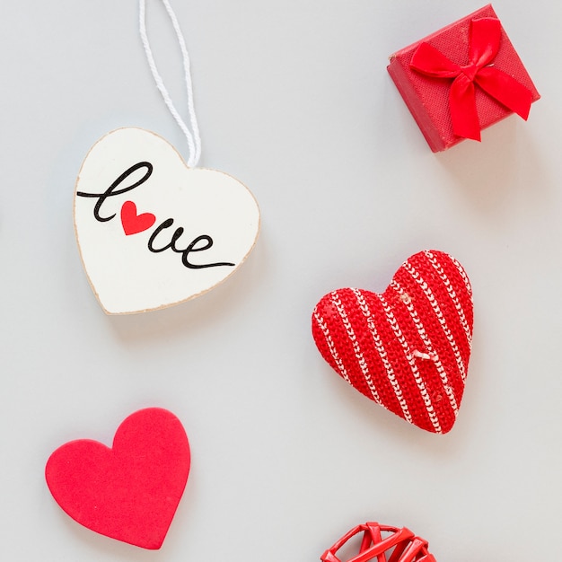 Free photo top view of box with hearts for valentines day