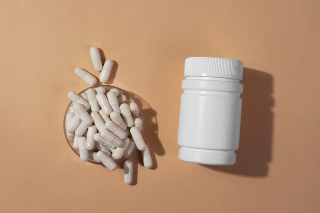 Top view brain booster pills  still life