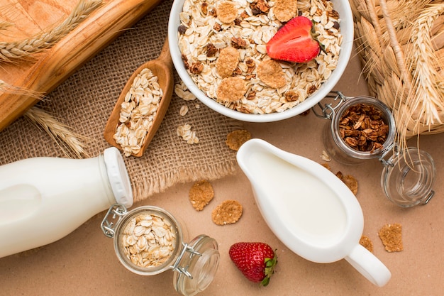 Top view breakfast with cereals