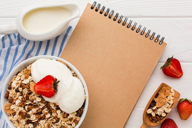 Top view breakfast with cereals