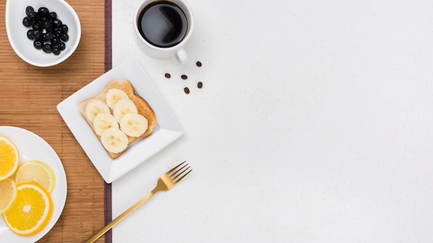 Top view of breakfast with copy space