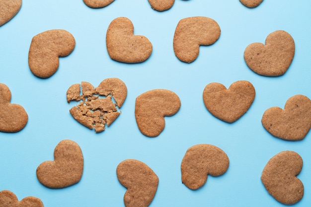 Top view broken cookie heart