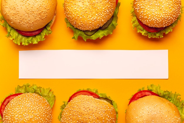 Free Photo top view burgers with a white stripe